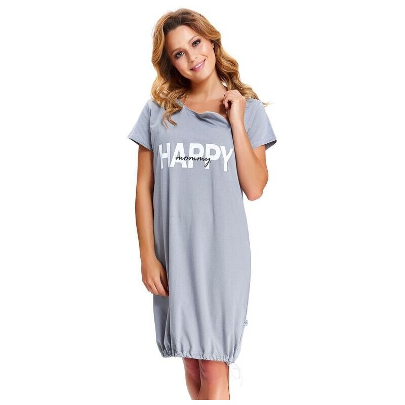 DN Nightwear Mateřská noční košile Happy Mommy šedá zip