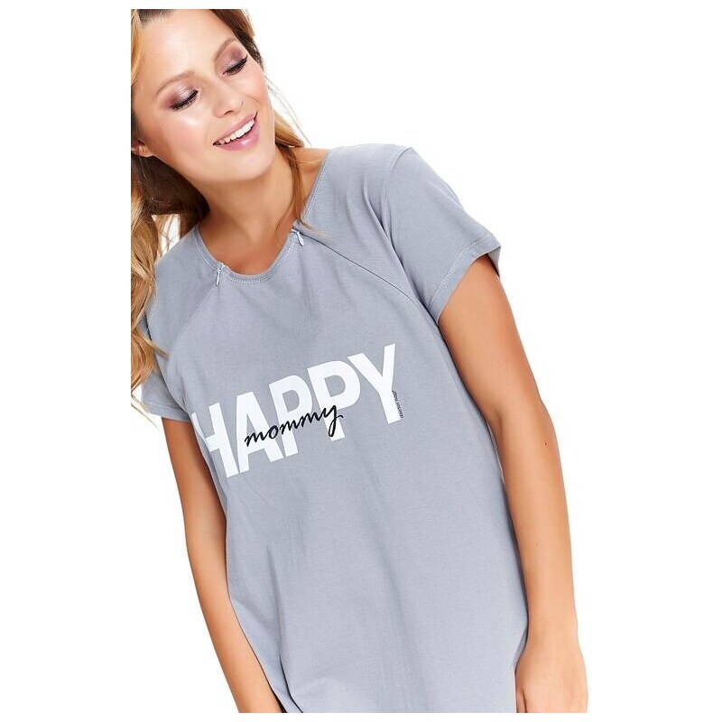 DN Nightwear Mateřská noční košile Happy Mommy šedá zip