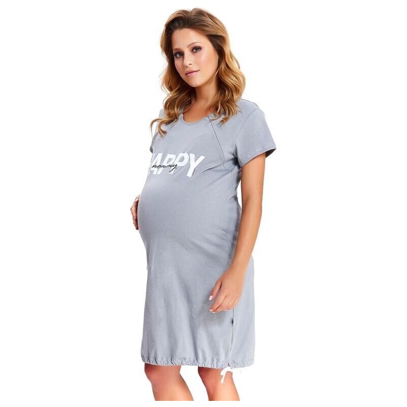 DN Nightwear Mateřská noční košile Happy Mommy šedá zip