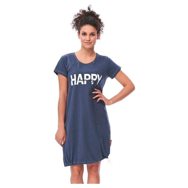 DN Nightwear Mateřská noční košile Happy mommy tmavě modrá se zipem