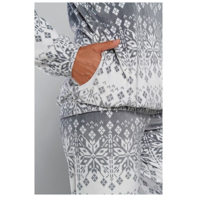 Italian Fashion Dámské hřejivé pyžamo Snow bílé s šedými vločkami