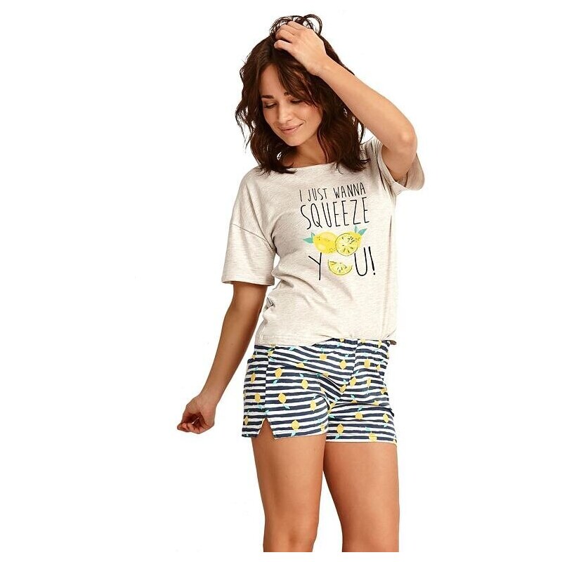 Taro Letní dámské pyžamo Lemon béžové