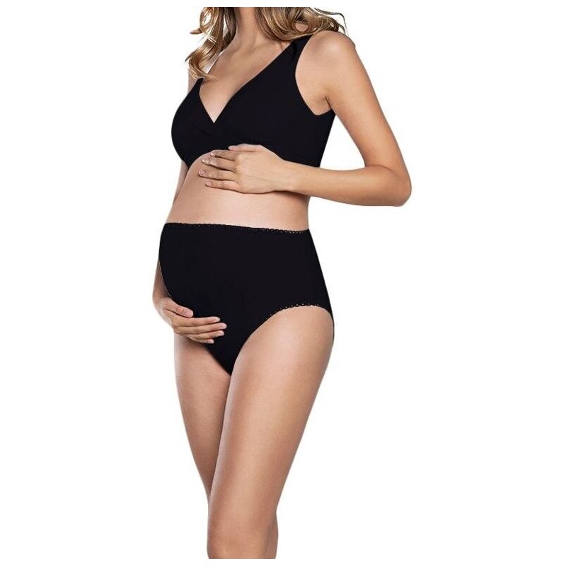 Italian Fashion Bavlněné těhotenské kalhotky Mama Maxi černé