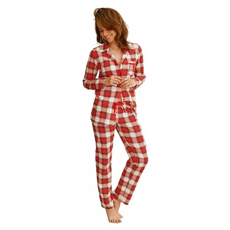 Taro Dámské pyžamo Celine červené s káro vzorem