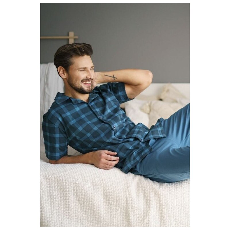 DN Nightwear Pánské pyžamo Luke modré káro