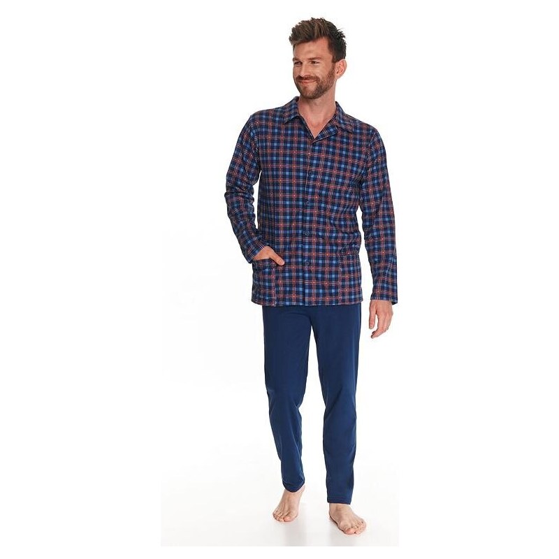 Taro Pánské pyžamo s knoflíky Richard modré káro