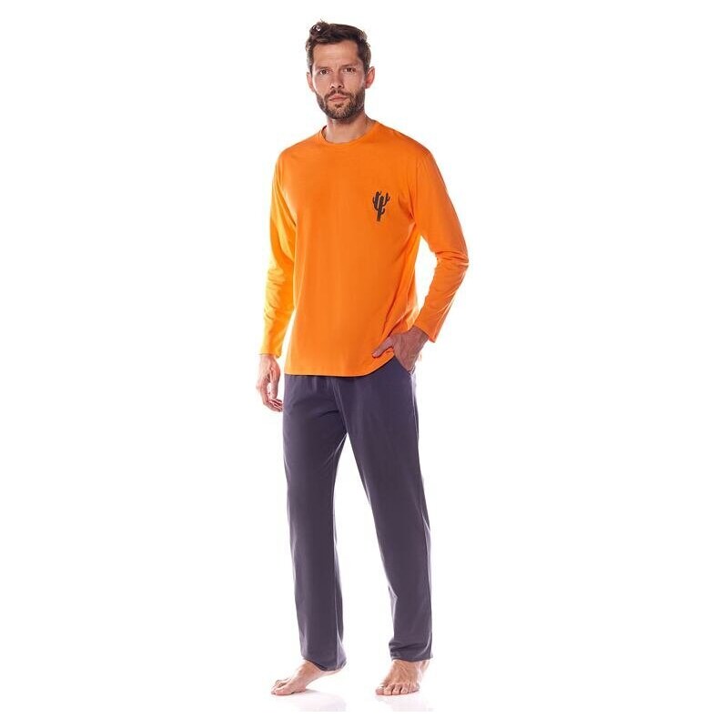 L&L Pánské pyžamo Kamil oranžové s kaktusem