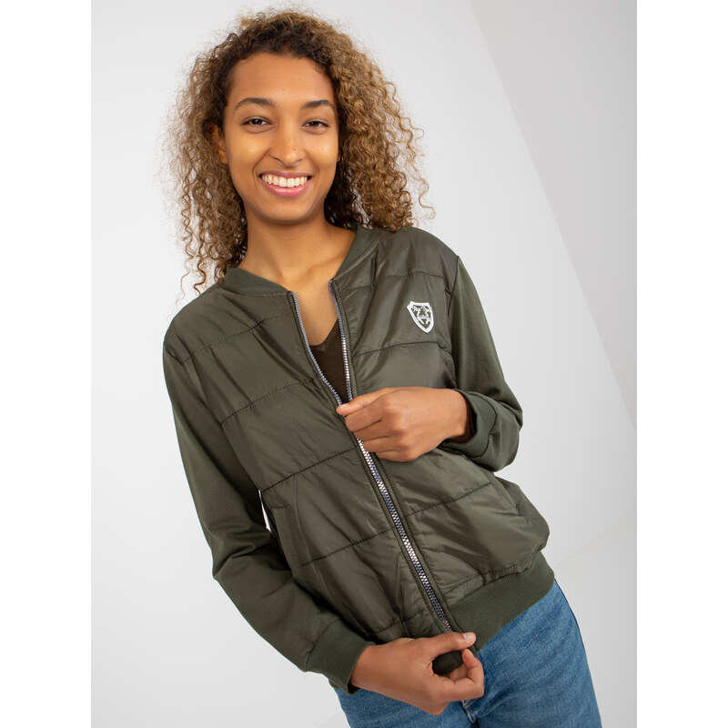 Fashionhunters RUE PARIS khaki bomber mikina s prošíváním