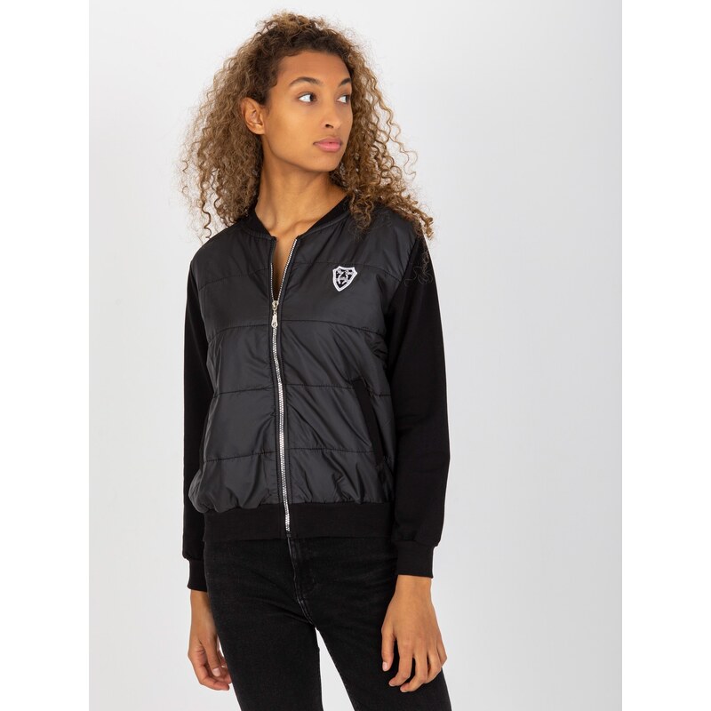 RUE PARIS ČERNÁ BOMBER MIKINA NA ZIP -BLACK