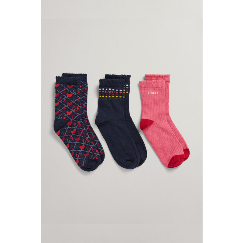 PONOŽKY GANT D1. HEART SOCKS 3-PACK modrá 19/21