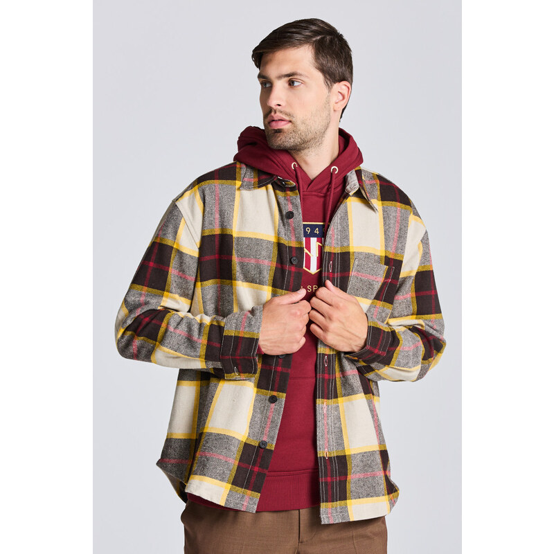 KOŠILE GANT D2. PLAID WOOL OVERSHIRT hnědá M