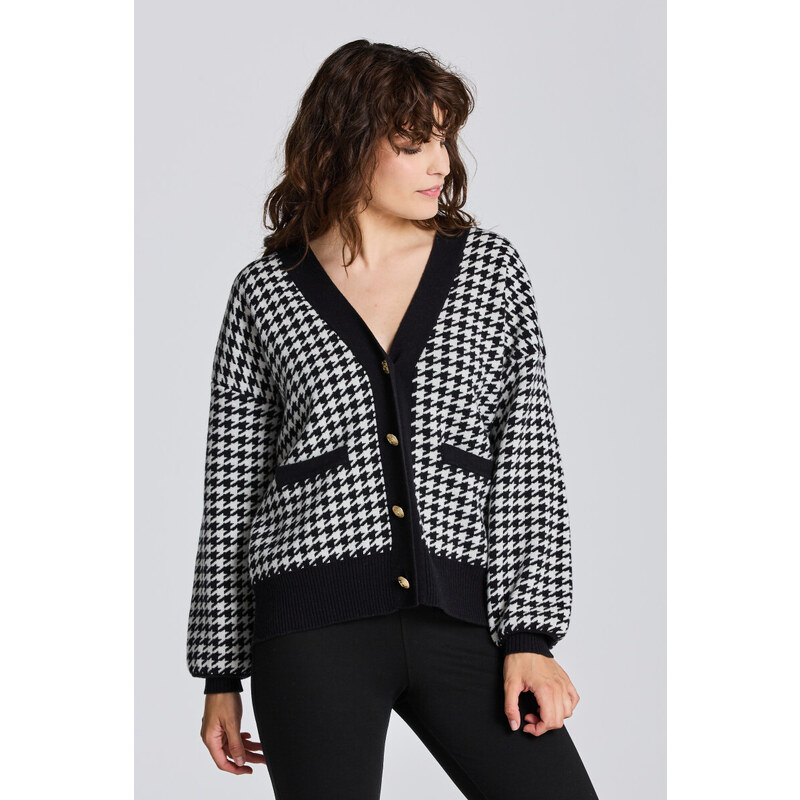 SVETR GANT D1. HOUNDSTOOTH OVERSIZED CARDIGAN černá XS