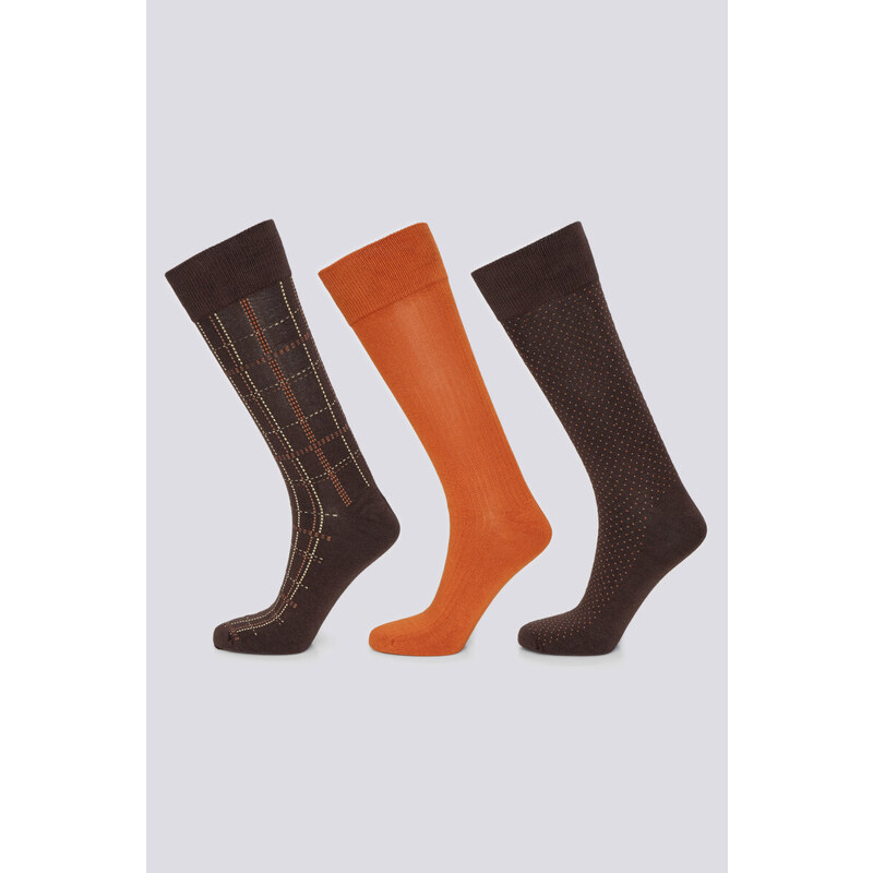 PONOŽKY GANT D2. CHECK SOCKS 3-PACK GIFT BOX hnědá 40/42