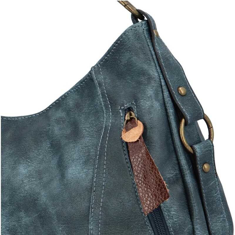 Paolo Bags Pohodlná dámská koženková taška na rameno Satyros, modrozelená
