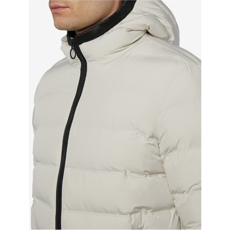Světle šedá pánská prošívaná zimní bunda s kapucí Geox - Pánské