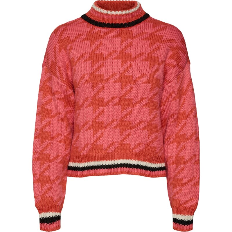VERO MODA Svetr Alecia ohnivá červená / melounová / černá / bílá