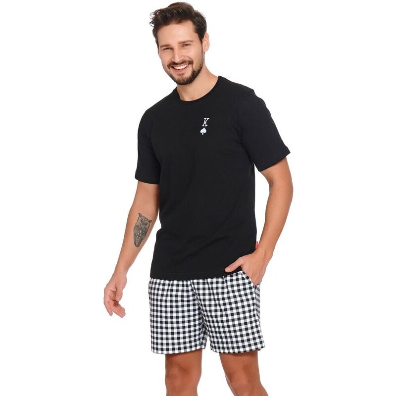 DN Nightwear Krátké pánské pyžamo Pikový král černé