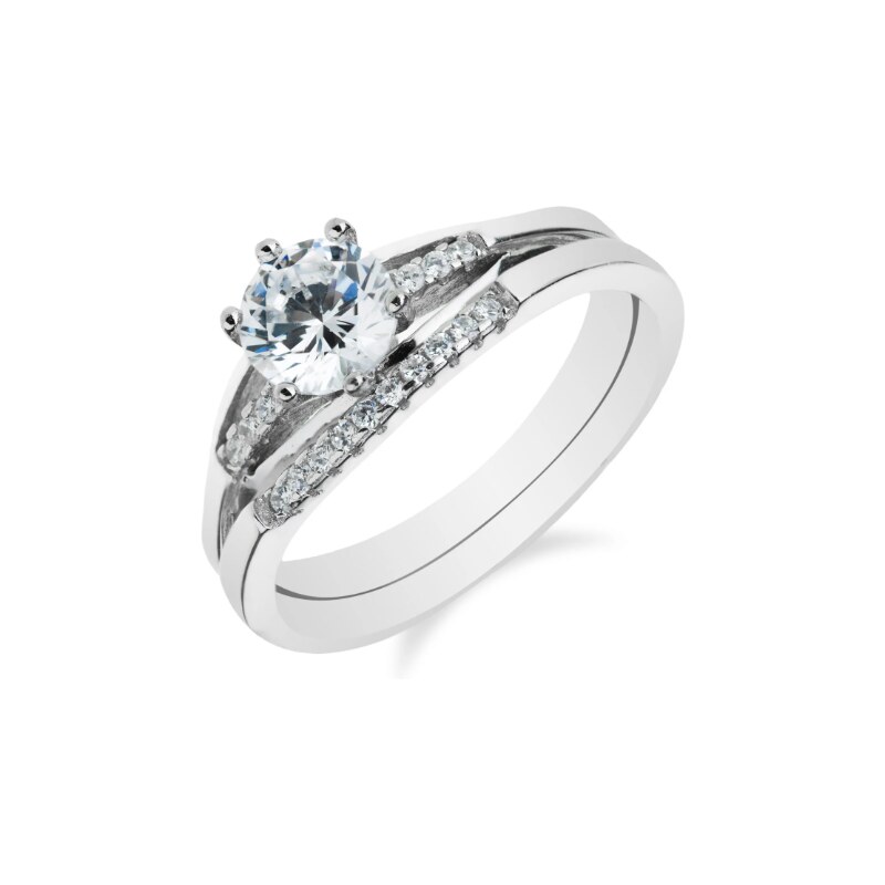 Dvojitý stříbrný prsten zdobený zirkony - Meucci SR007