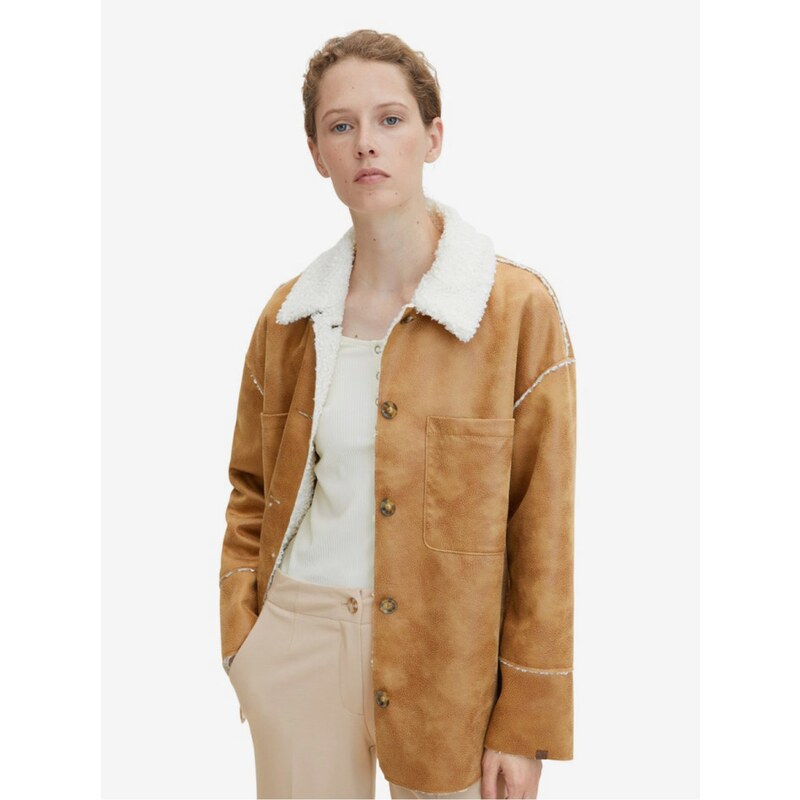 Světle hnědá dámská bunda s umělým kožíškem Tom Tailor - Dámské