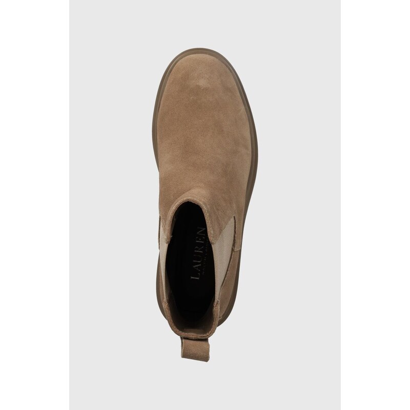 Semišové kotníkové boty Lauren Ralph Lauren dámské, hnědá barva, na plochém podpatku