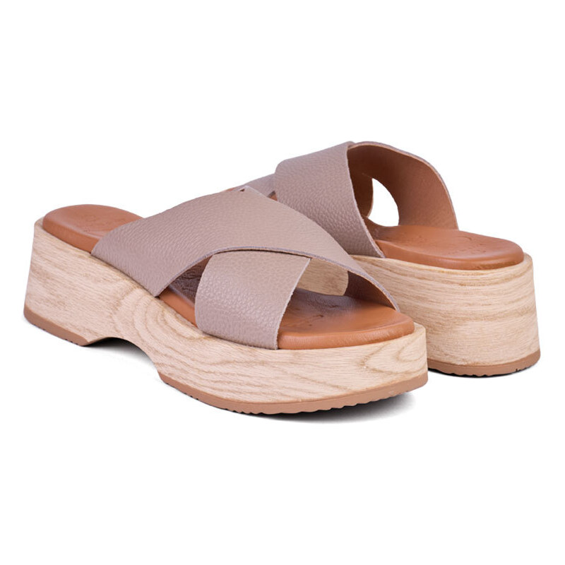 Dámské kožené nazouváky OH MY SANDALS taupe