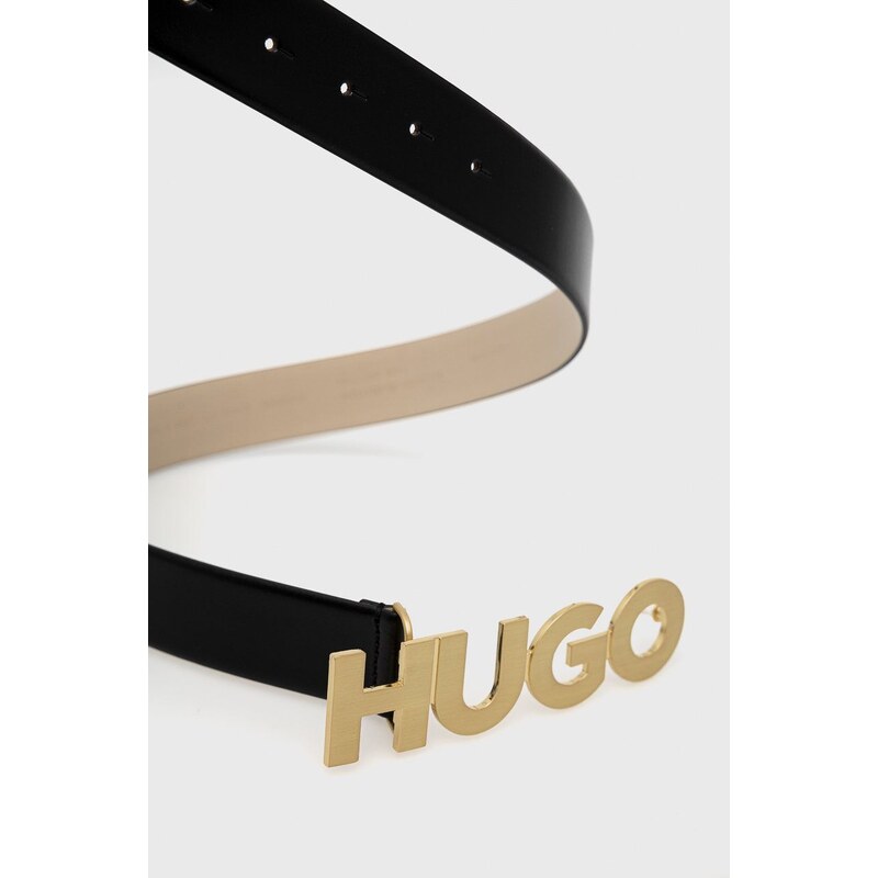 Kožený pásek HUGO dámský, černá barva