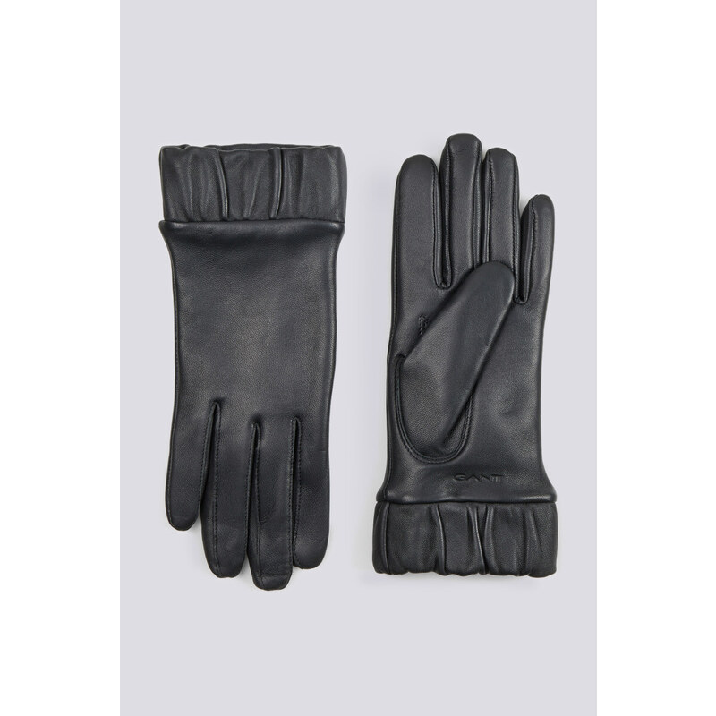 RUKAVICE GANT D1. LEATHER GLOVES GATHERED CUFFS černá L