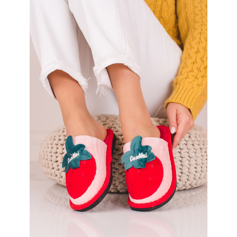 Insulated women's slippers Shelvt pink and red