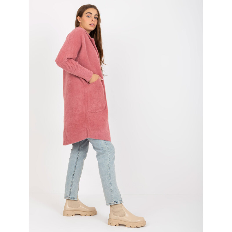 Fashionhunters Prachově růžový dámský kabát z alpaky s vlnou Eveline
