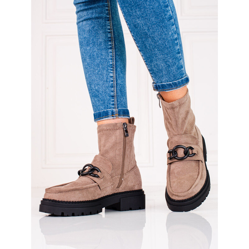 Beige ankle boots for women on the Shelvt platform