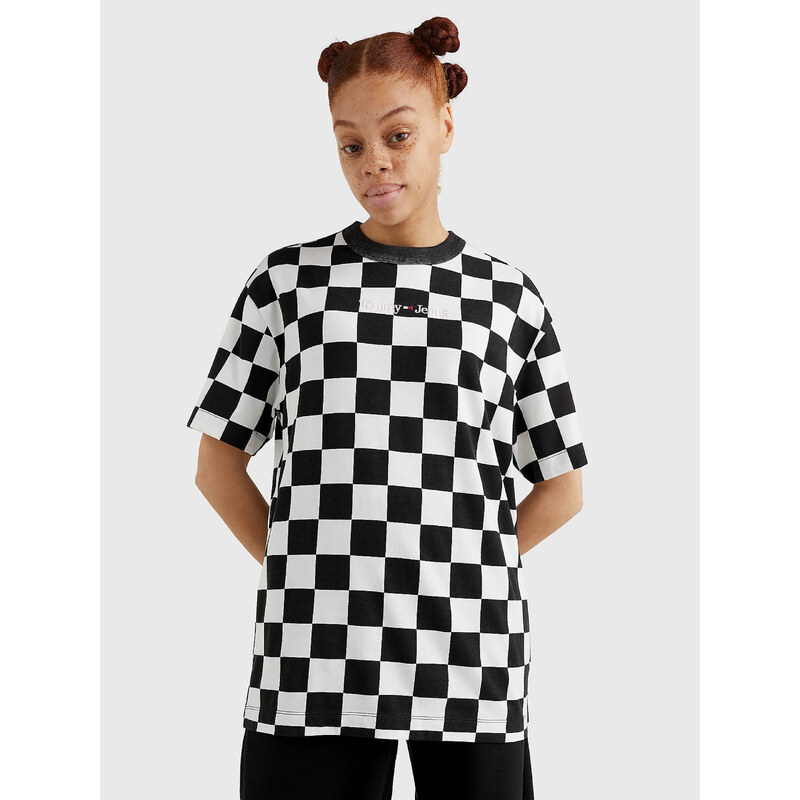 Tommy Jeans dámské černo-bílé triko CHECKER