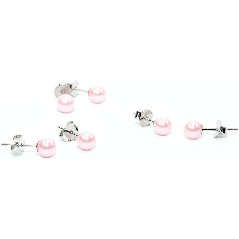 Rafity Stříbrné náušnice s růžovou perlou
