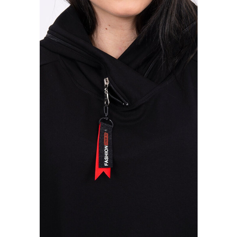 K-Fashion Tunika na zip s kapucí Oversize černá