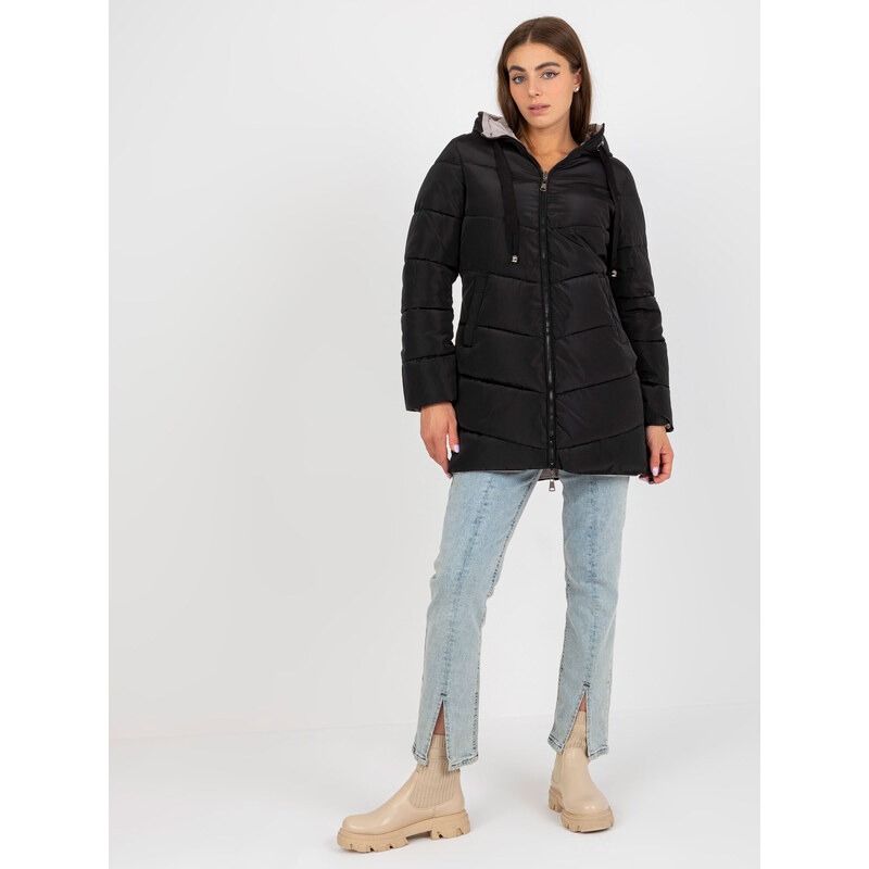 Fashionhunters Černo-béžová oboustranná zimní bunda s kapucí