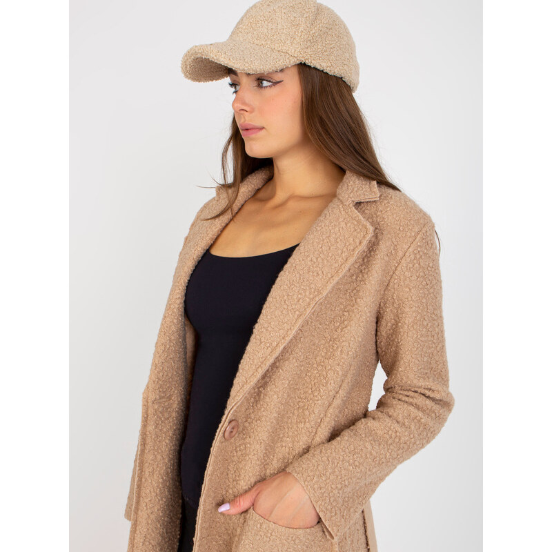 BASIC DELŠÍ BÉŽOVÝ KABÁT MERVE S TEDDY EFEKTEM -BEIGE Béžová