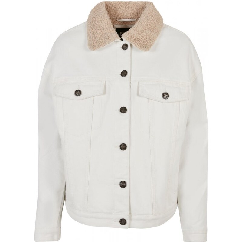 URBAN CLASSICS Ladies Oversized Sherpa Denim Jacket - offwhite raw