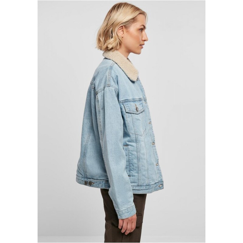 URBAN CLASSICS Ladies Oversized Sherpa Denim Jacket - clearblue bleached