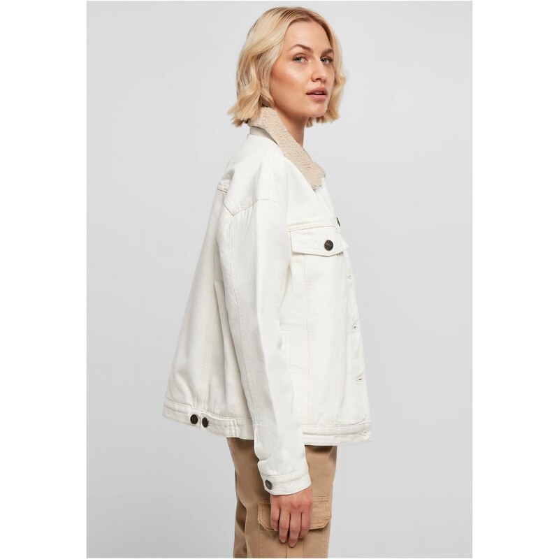 URBAN CLASSICS Ladies Oversized Sherpa Denim Jacket - offwhite raw