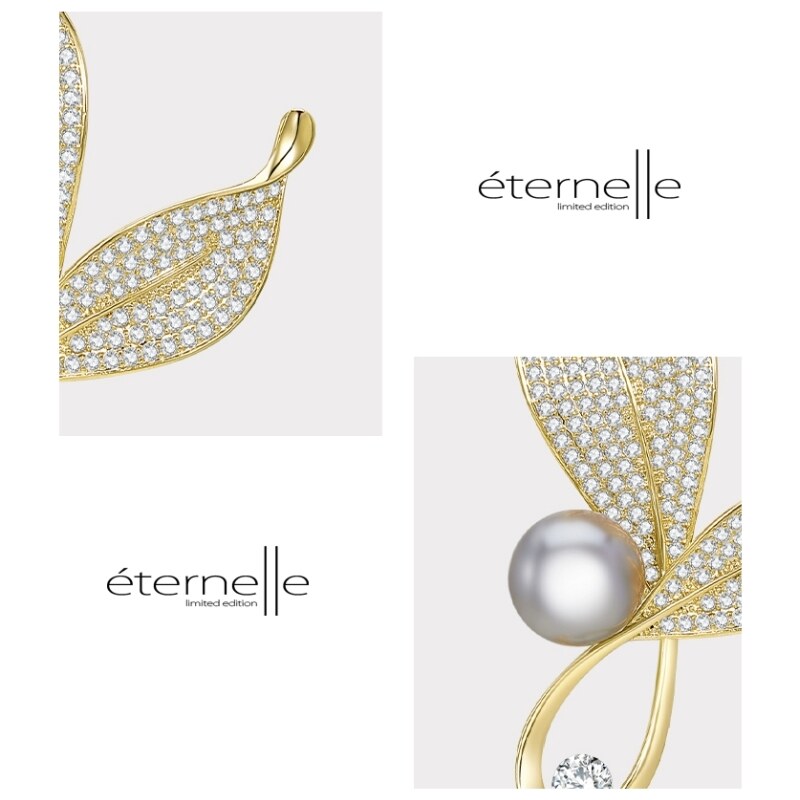 Éternelle Brož s Pavé zirkony a šedou shell perlou - květina
