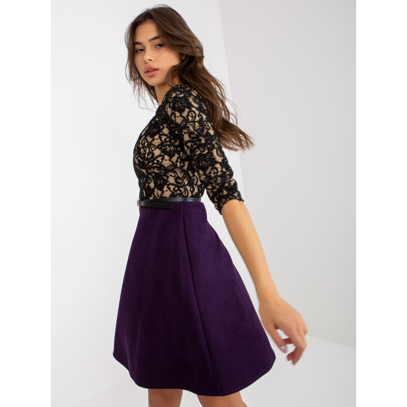 BASIC Tmavě fialové šaty s krajkovým topem --dark purple Fialová