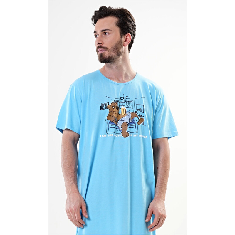 Cool Comics Pánská noční košile s krátkým rukávem Boss, barva světle tyrkysová, 100% bavlna
