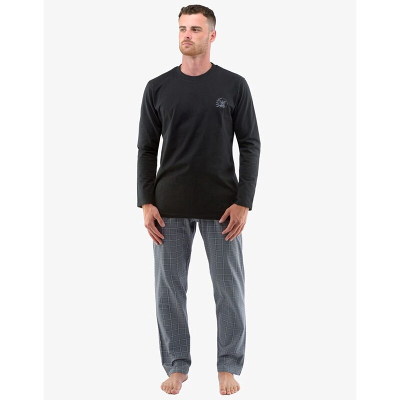 GINA pánské pyžamo dlouhé 79131P - černá šedá