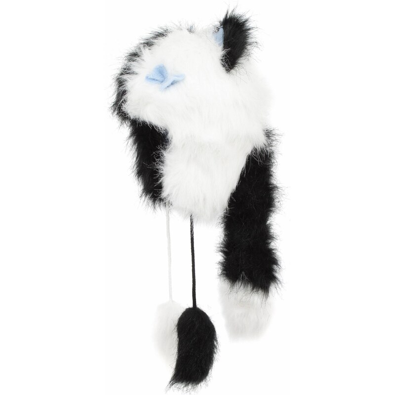 Haker Dětská zimní čepice zvířátko kočka S černobílá