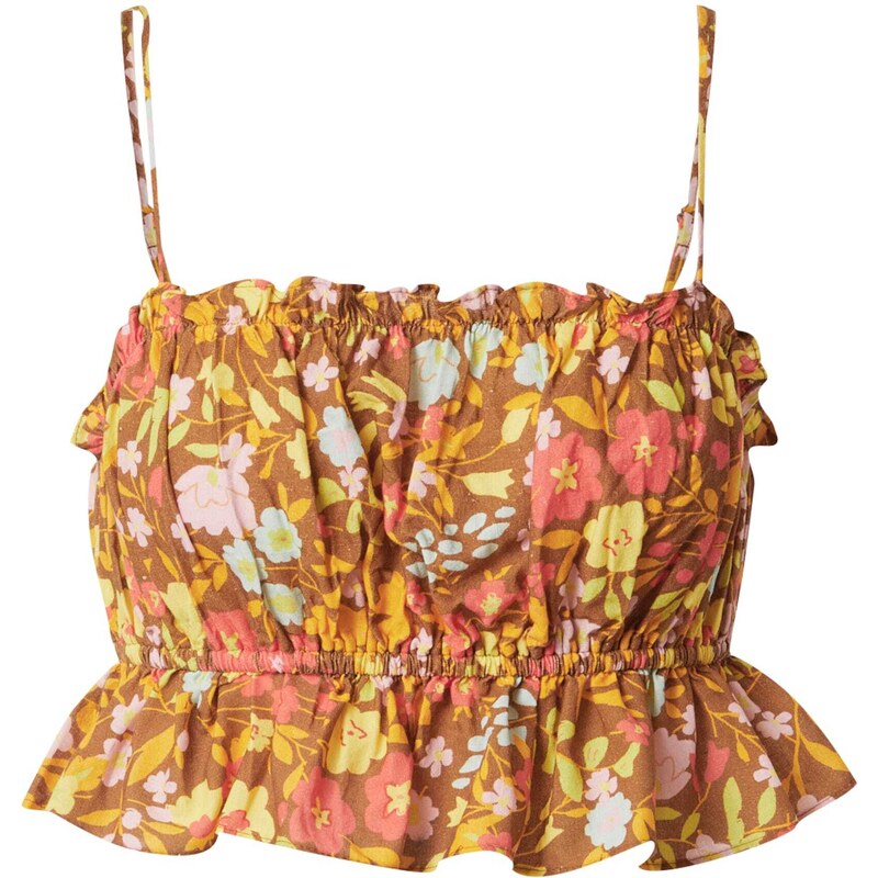 Nasty Gal Top aqua modrá / okrová / hořčicová / starorůžová