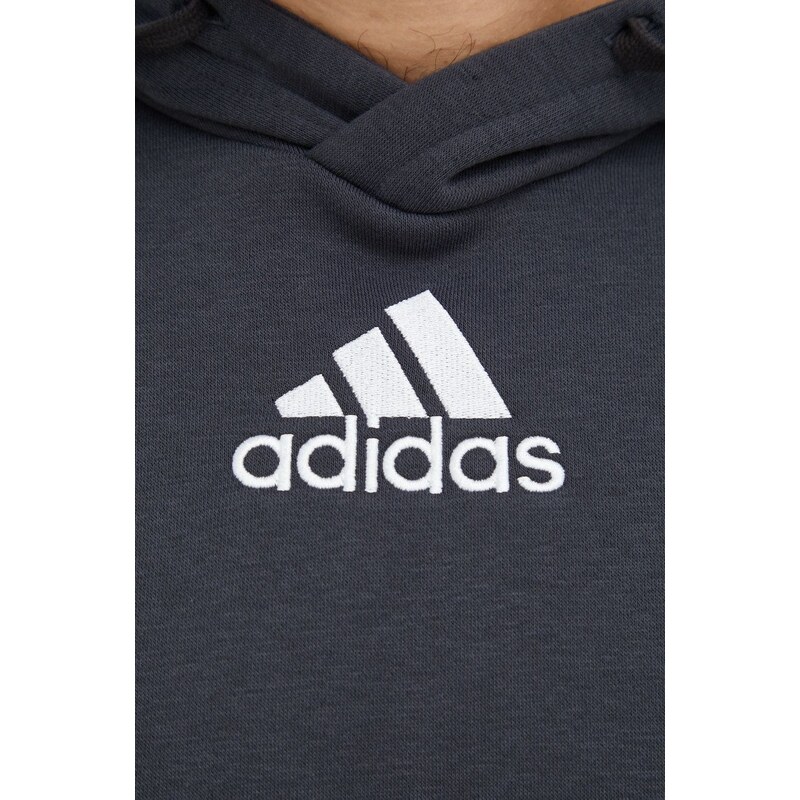 Mikina adidas pánská, šedá barva, s kapucí, hladká