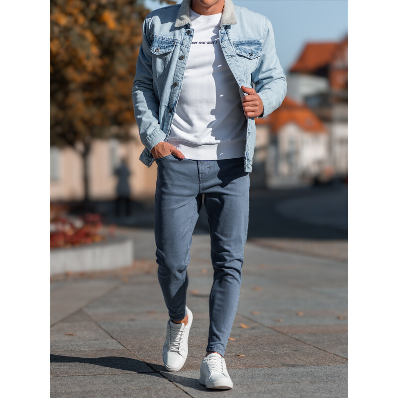 Ombre Clothing Pánské džínové kalhoty bez oděru SLIM FIT - tmavě modré V4 OM-PADP-0148