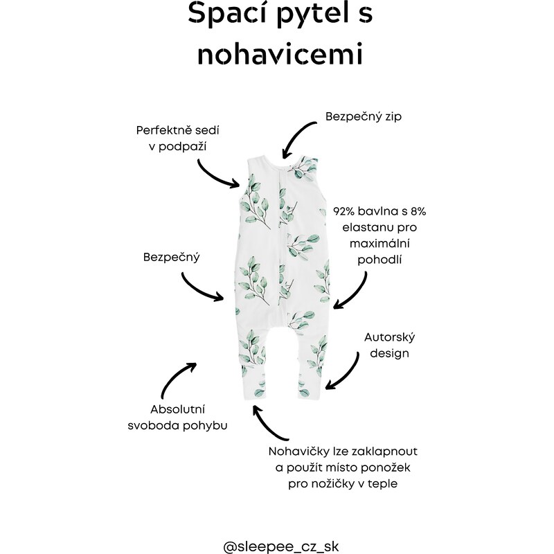 Sleepee Celoroční spací pytel s nohavicemi Bohemian Green/Bohemian Botanic S