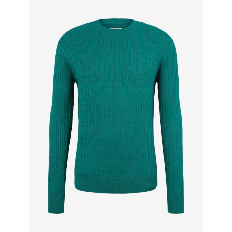 Zelený pánský basic svetr s příměsí vlny z jaka Tom Tailor - Pánské