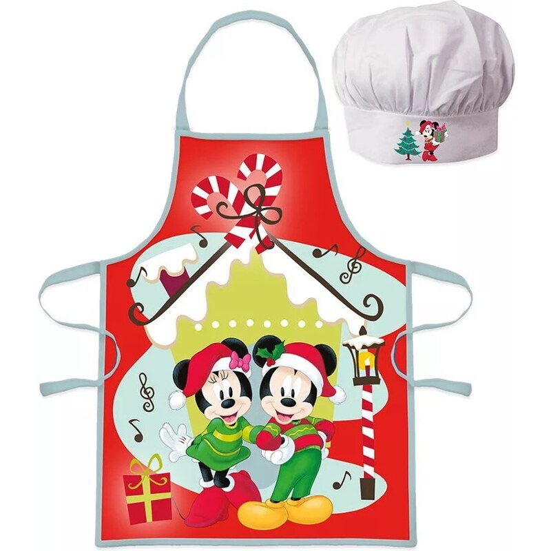 EUROSWAN Vánoční zástěra s kuchařskou čepicí Mickey & Minnie Mouse - 2 díly - pro děti 3 - 8 let