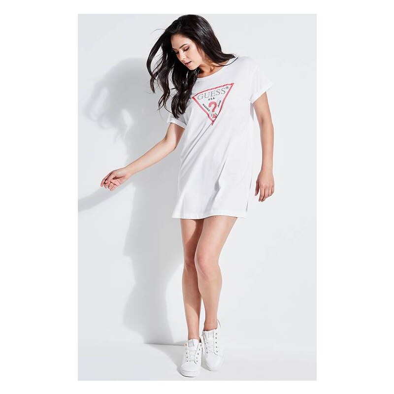 GUESS tričko Longline Logo Tee bílé XS